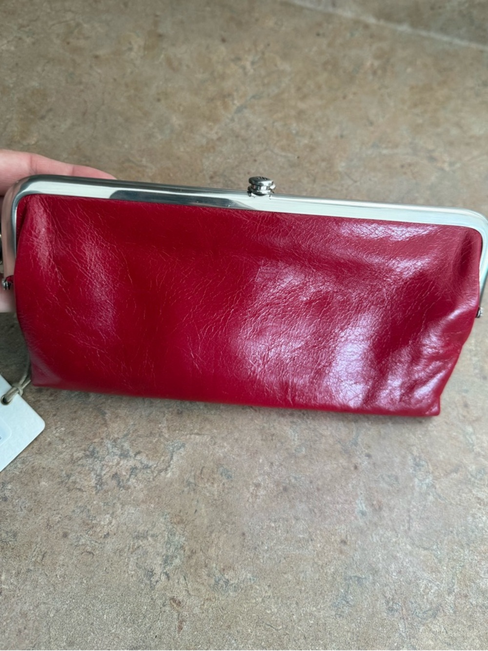 HOBO Lauren Red Leather Kiss-Frame Clutch - Picture 2 of 10